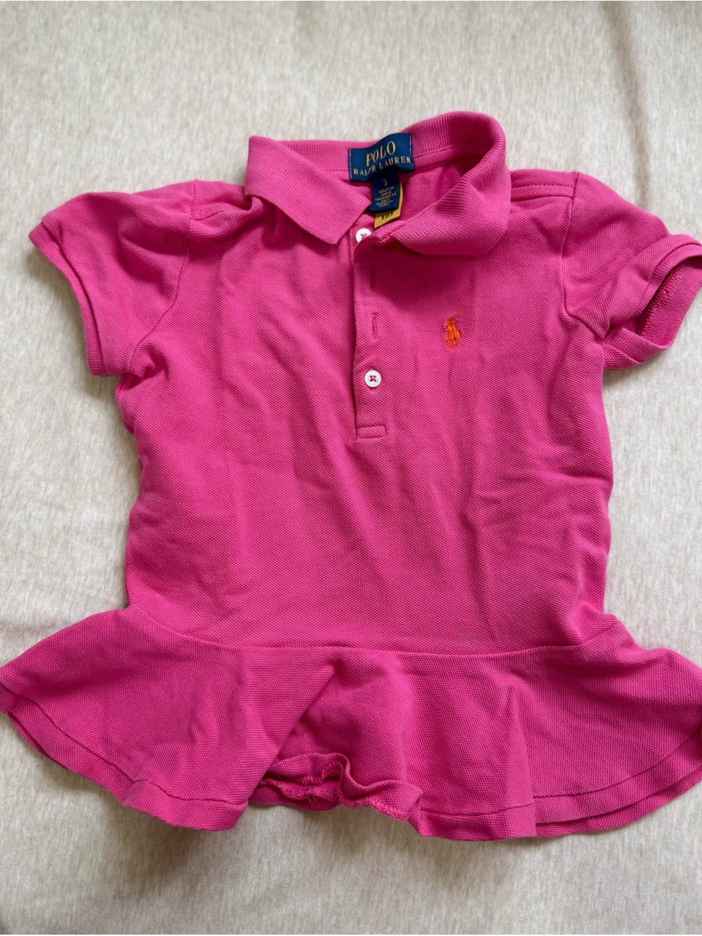 Polo by Ralph Lauren Hot Pink Girls' Polo Peplum Top with Orange Pony
